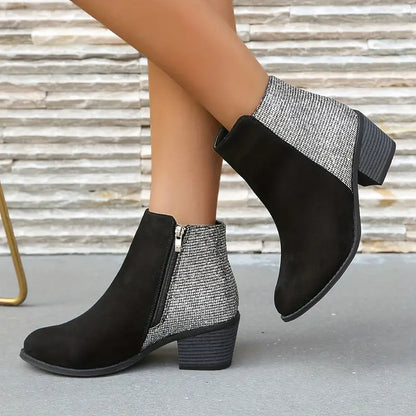 SHINY ORTHOPEDIC RHINESTONE STITCHING ANKLE BOOTS