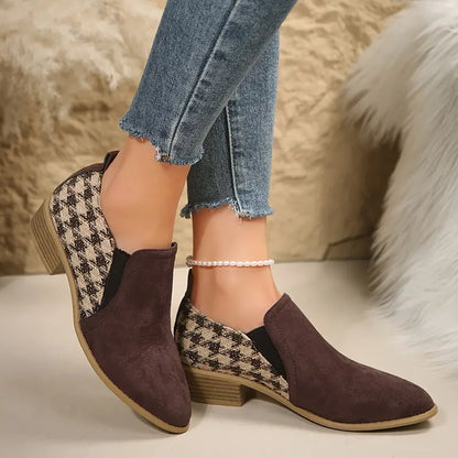 PREMIUM HOUNDSTOOTH PATTERN CHUNKY HEEL BOOTS