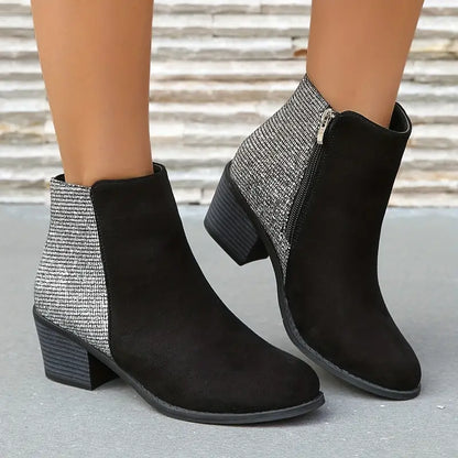 SHINY ORTHOPEDIC RHINESTONE STITCHING ANKLE BOOTS