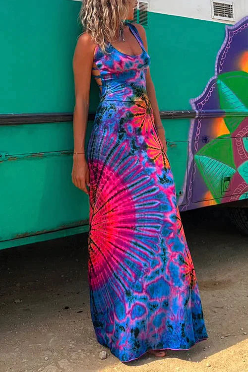 LAYIAH - LACE UP TIE DYE PRINT MAXI DRESS