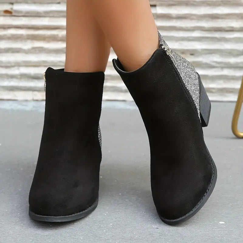 SHINY ORTHOPEDIC RHINESTONE STITCHING ANKLE BOOTS