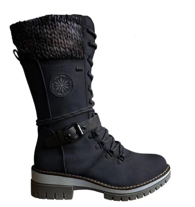 Women’s Leather Flat Heel Mid-Calf Zipper Boots