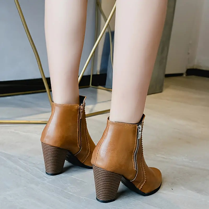 WOMEN'S SOFT SOLE CHUNKY HEELED ANKLE BOOTS