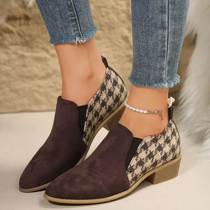 PREMIUM HOUNDSTOOTH PATTERN CHUNKY HEEL BOOTS