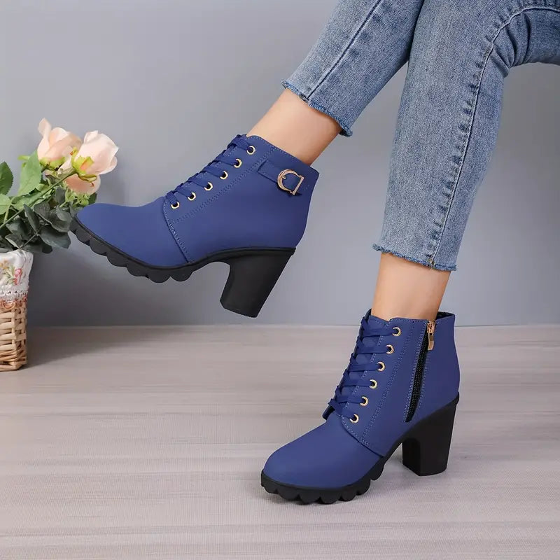 WOMEN'S HIGH HEELED CHUNKY ANKLE BOOTIES