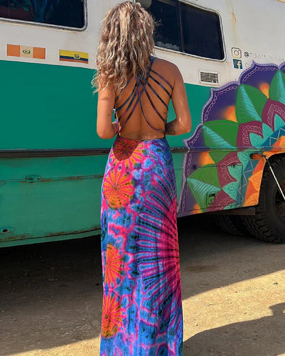 LAYIAH - LACE UP TIE DYE PRINT MAXI DRESS