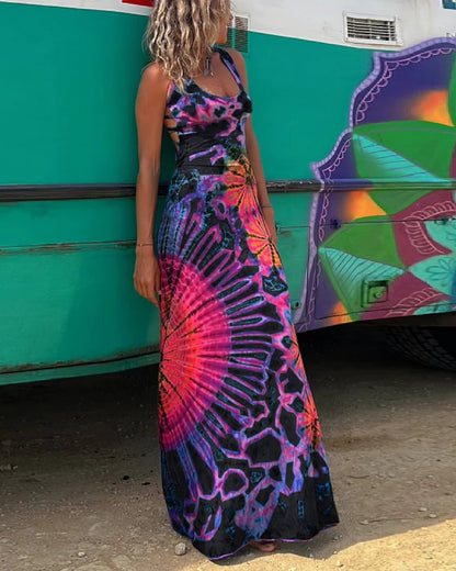 LAYIAH - LACE UP TIE DYE PRINT MAXI DRESS