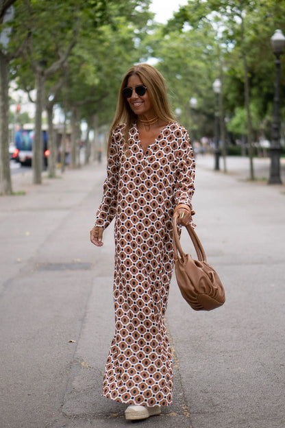 JILLIAN - STYLISH DRESS WITH BROWN PATTERN