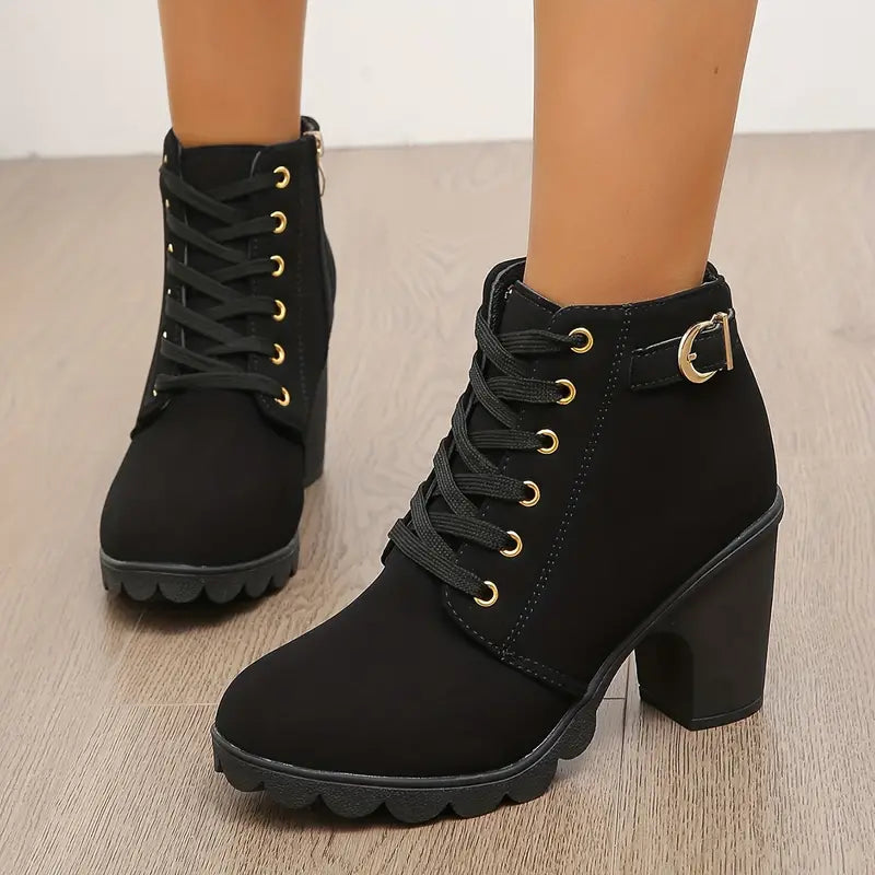 WOMEN'S HIGH HEELED CHUNKY ANKLE BOOTIES