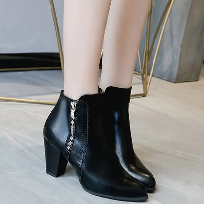 WOMEN'S SOFT SOLE CHUNKY HEELED ANKLE BOOTS