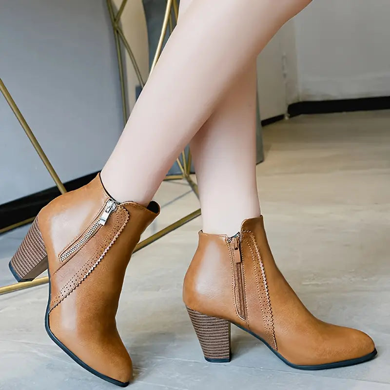 WOMEN'S SOFT SOLE CHUNKY HEELED ANKLE BOOTS