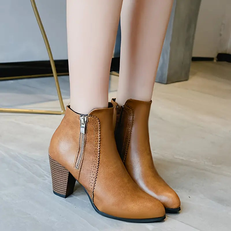 WOMEN'S SOFT SOLE CHUNKY HEELED ANKLE BOOTS