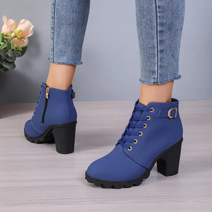 WOMEN'S HIGH HEELED CHUNKY ANKLE BOOTIES