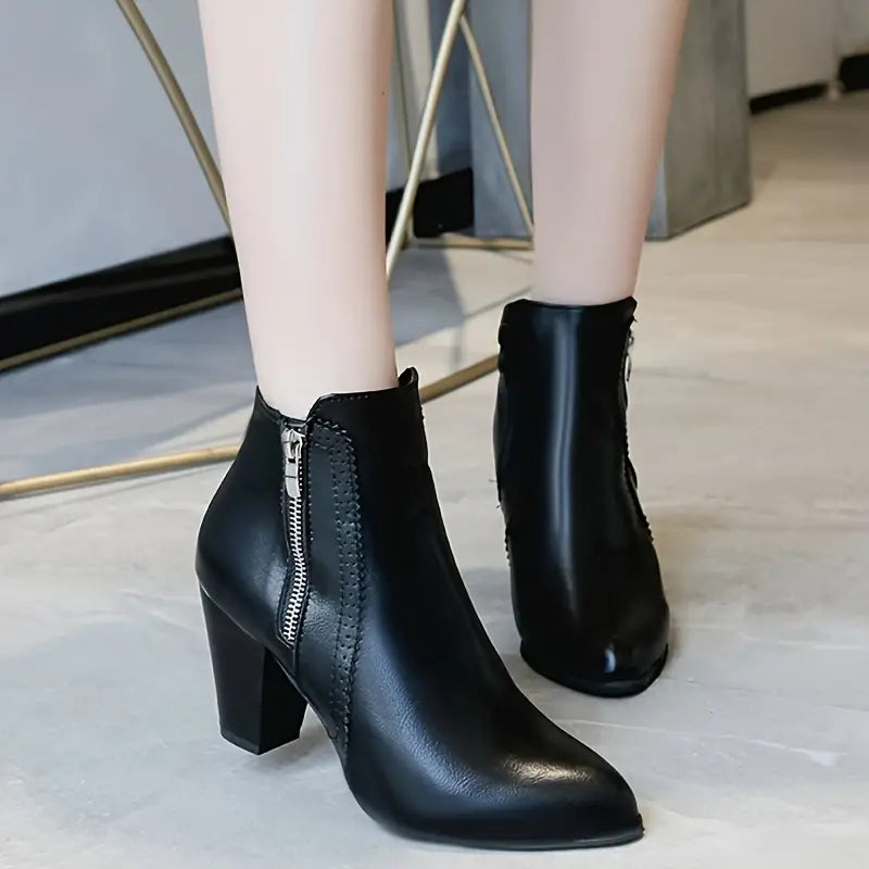 WOMEN'S SOFT SOLE CHUNKY HEELED ANKLE BOOTS