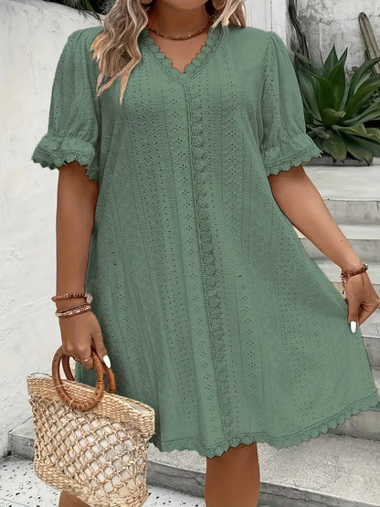 CYRENA™ PLUS SIZE ELEGANT V NECK TUNIC DRESS