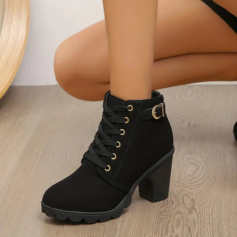 WOMEN'S HIGH HEELED CHUNKY ANKLE BOOTIES