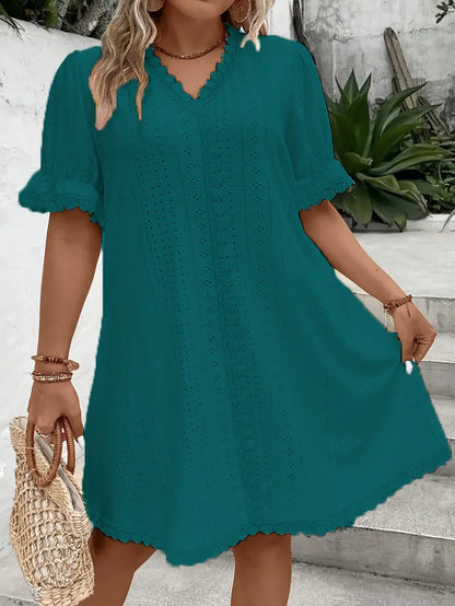 CYRENA™ PLUS SIZE ELEGANT V NECK TUNIC DRESS