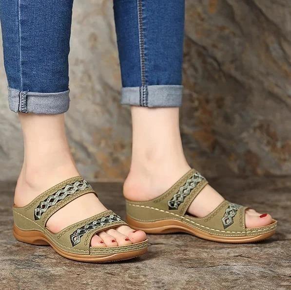 Premium Orthopedic Arizona Leather Embroidery Arch-Support Women Soft footbed Sandals