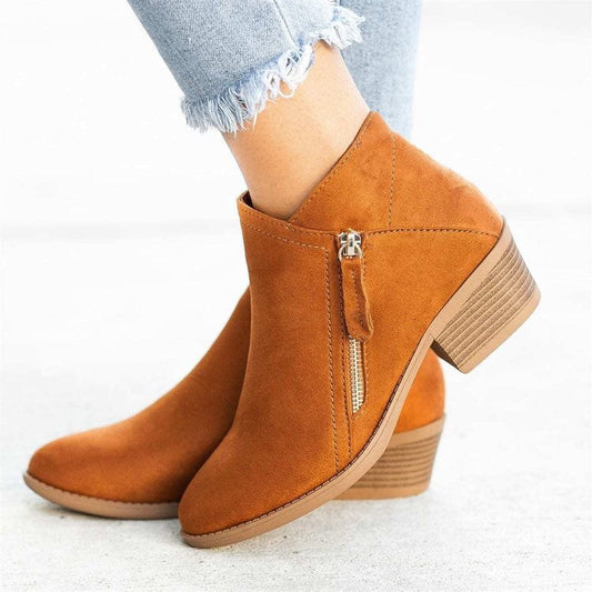 Side Zip Chunky Heel Ankle Boots