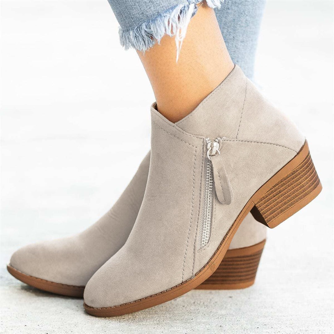 Side Zip Chunky Heel Ankle Boots