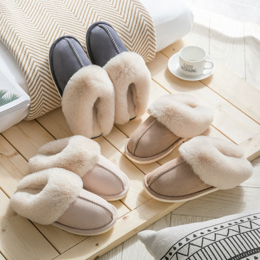 Luxury Faux Suede Home Women Full Fur Slippers