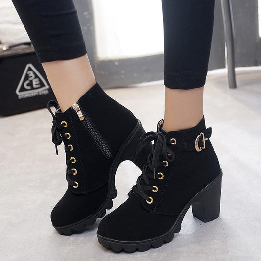 Lace-Up High Heel Solid Color Shoes