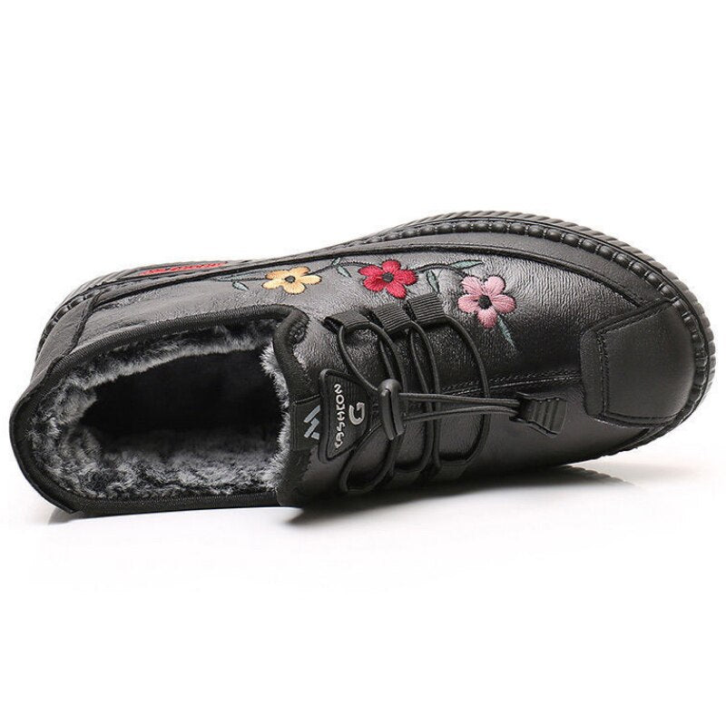 Leather Fur Moccasins Women Loafers for Elderly Female