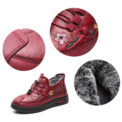 Leather Fur Moccasins Women Loafers for Elderly Female