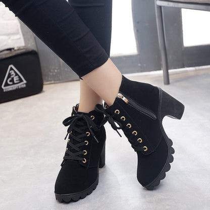 Lace-Up High Heel Solid Color Shoes