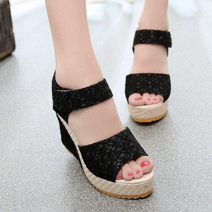 Lace Hollow Gladiator Wedges Shoe