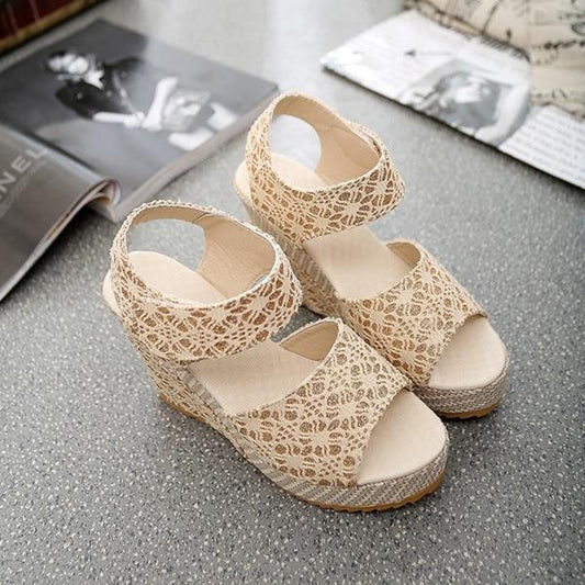 Lace Hollow Gladiator Wedges Shoe