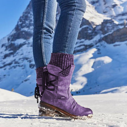 Ladies Trendy Mid-Calf Lace Up Snow Boots
